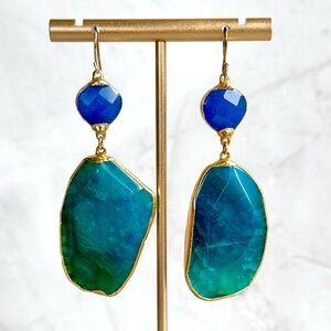 NEW Stone Drop Earrings - Aquamarine/Lapis - Gold